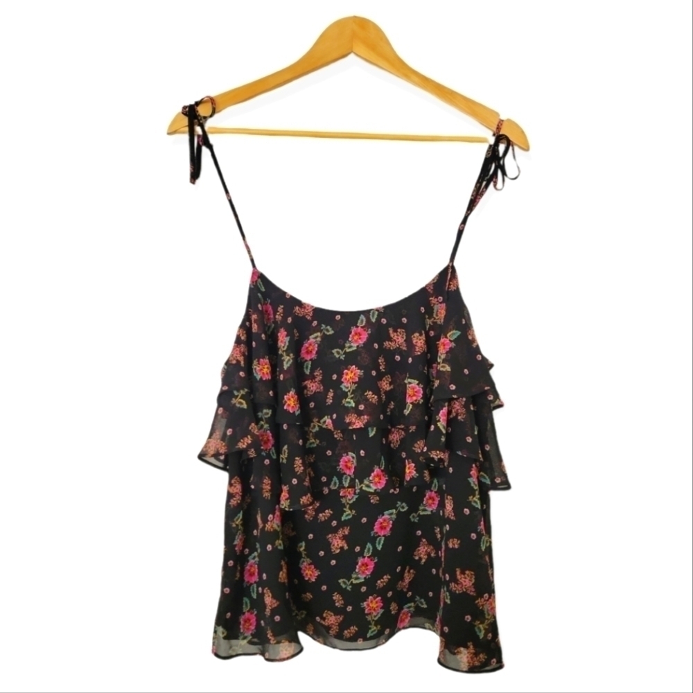 Rebecca Minkoff Cami Floral Tiered Spaghetti Blouse L